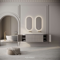 Belgravia II Vanity Unit & Double Stone Basin 1600mm Sabbia Grigio Oak